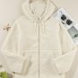 Beige Fleece Zip Up Drawstring Hooded Pocketed Jacket