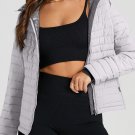 Silvery Solid Color Quilted Zip-up Puffer Jacket