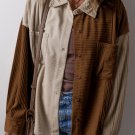 Brown Color Block Chest Pockets Buttoned Corduroy Shacket