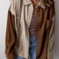 Brown Color Block Chest Pockets Buttoned Corduroy Shacket