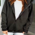 Black Quilted Side Pockets Zipper Hooded Jacket