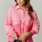Peach Blossom Two Tone Contrast Waffle Knit Buttoned Loose Shacket