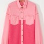 Peach Blossom Two Tone Contrast Waffle Knit Buttoned Loose Shacket