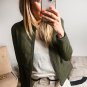 Sage Green Solid Faux Leather Zipper Slim Fit Bomber Jacket
