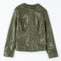 Sage Green Solid Faux Leather Zipper Slim Fit Bomber Jacket