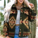 Green Aztec Print Flap Pockets Long Sleeve Shacket