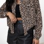 Dark Khaki Leopard Print Corduroy Irregular Hem Buttoned Jacket