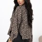 Dark Khaki Leopard Print Corduroy Irregular Hem Buttoned Jacket