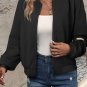 Black Solid Textured Stand Neck Zipper Bomber Jacket