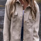 Light Grey Turn Down Collar Flap Pockets Buttoned Shacket