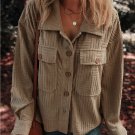 Dark Khaki Textured Chest Pocket Button-up Shacket
