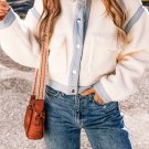 White Contrast Trim Buttoned Sherpa Jacket
