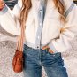 White Contrast Trim Buttoned Sherpa Jacket