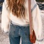 White Contrast Trim Buttoned Sherpa Jacket