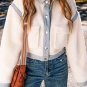 White Contrast Trim Buttoned Sherpa Jacket