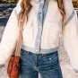 White Contrast Trim Buttoned Sherpa Jacket