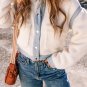 White Contrast Trim Buttoned Sherpa Jacket