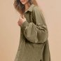 Moss Green Waffle Knit Patchwork Buttoned Oversized Shacket