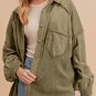 Moss Green Waffle Knit Patchwork Buttoned Oversized Shacket