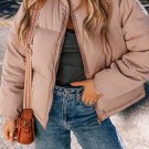Apricot Pink Full Zipper Quilted Puffer Jacket