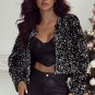 Black Sequined Open Front Cropped Jacket
