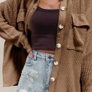 Dark Khaki Solid Color Corduroy Buttoned Long Sleeve Shacket