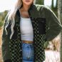 Vineyard Green Fleece Checkerboard Flap Pocket Snap Button Jacket