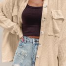 Apricot Solid Color Corduroy Buttoned Long Sleeve Shacket