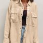 Apricot Solid Color Corduroy Buttoned Long Sleeve Shacket