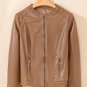 Chestnut Solid Faux Leather Zipper Slim Fit Bomber Jacket