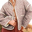 Pink Floral Print Contrast Edge Pocketed Stand Neck Jacket