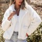 Beige Faux Fur Button Pocketed Lapel Collar Jacket