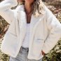 Beige Faux Fur Button Pocketed Lapel Collar Jacket