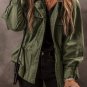 Moss Green Snap Button Zipper Tight Waist Collared Jacket