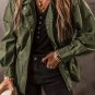 Moss Green Snap Button Zipper Tight Waist Collared Jacket