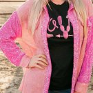 Apricot Pink Mineral Wash Sequin Patchwork Flap Pocket Shacket