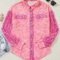 Apricot Pink Mineral Wash Sequin Patchwork Flap Pocket Shacket