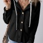 Black Hooded Drawstring Pockets Corduroy Shacket