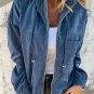 Real Teal Corduroy Drawstring Hooded Pocket Zip Up Jacket