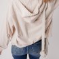White Corduroy Drawstring Hooded Pocket Zip Up Jacket