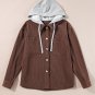 Coffee Hooded Drawstring Pockets Corduroy Shacket
