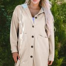 Beige Oversized Corduroy Contrast Hooded Shacket
