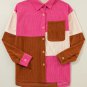 Rose Red Colorblock Curved Hem Corduroy Shacket with Pocket
