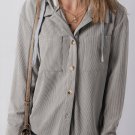Light Grey Hooded Drawstring Pockets Corduroy Shacket