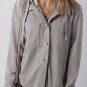 Light Grey Hooded Drawstring Pockets Corduroy Shacket