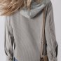 Light Grey Hooded Drawstring Pockets Corduroy Shacket