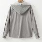 Light Grey Hooded Drawstring Pockets Corduroy Shacket