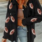 Black Sequined Rugby Flap Pockets Buttoned Shacket