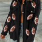 Black Sequined Rugby Flap Pockets Buttoned Shacket