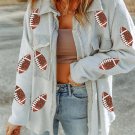 Gray Sequined Rugby Flap Pockets Buttoned Shacket